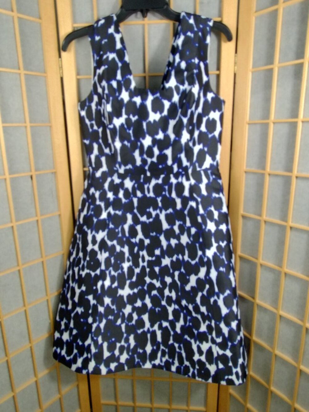 Kate Spade New York Blue & Black Leopard Print Sleeveless Fit & Flare Dress SZ 4